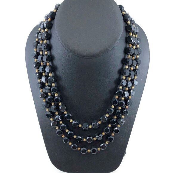 Vintage Triple Strand Plastic Bead Necklace Signed Western Germany - Picture 2 of 9